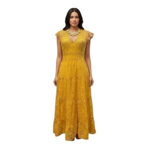 NWT PINKO Macramé Lace Midi Dress – Yellow Lace Dress – Luxury Italian Style